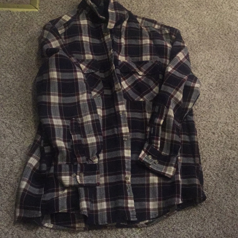 Dark Red And Blue Flannel Shirt